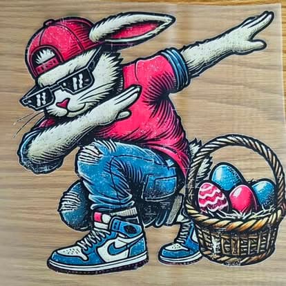 An Easter design tee with a bunny and a basket.
