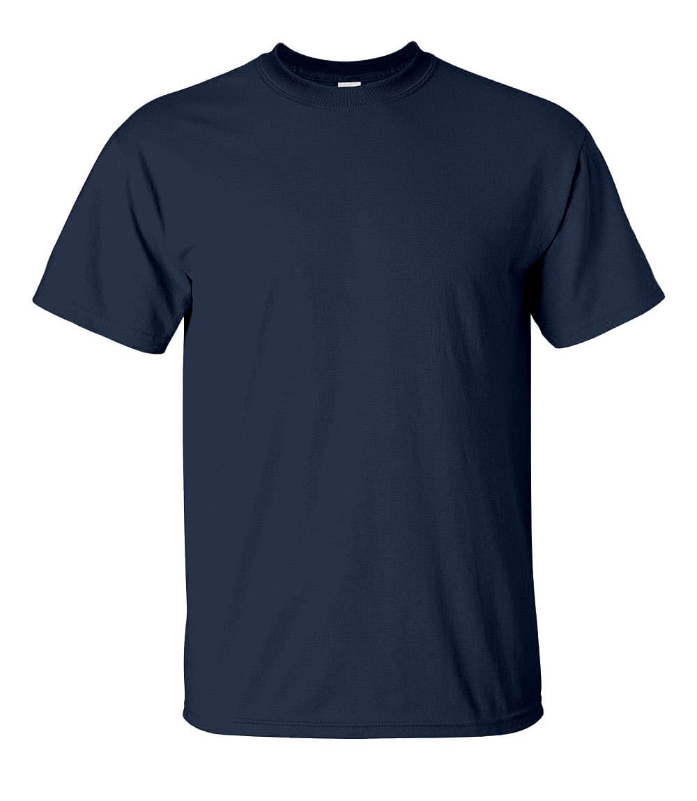 Navy Gildan T-shirt shown from the front.